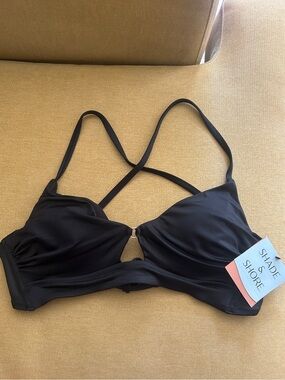 Shade & Shore Black Strappy Swim Bra with Center Ring
